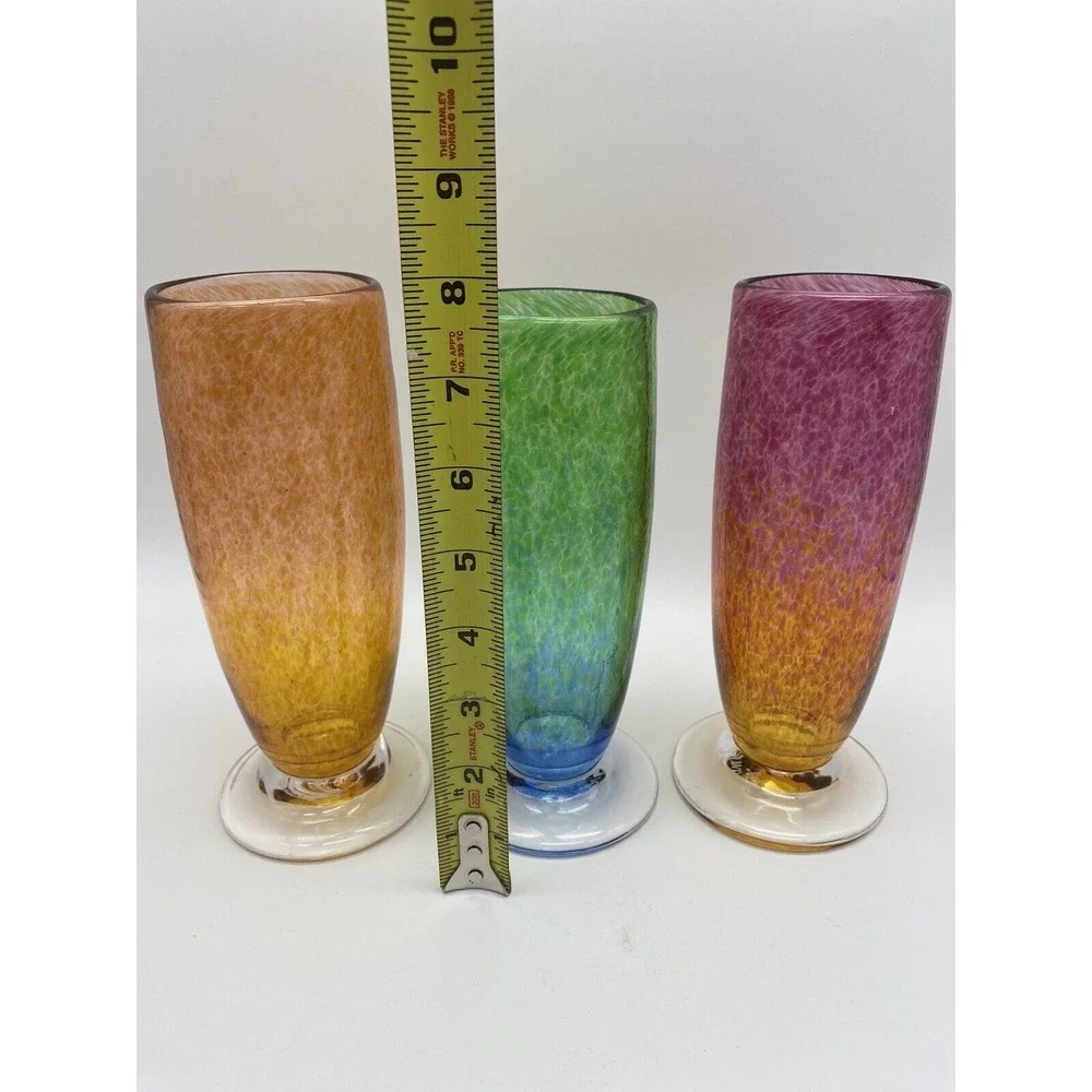 S.Palmer‎ SIGNED Hand Blown Glasses Tumblers Set Of 3 Speckled 8.5